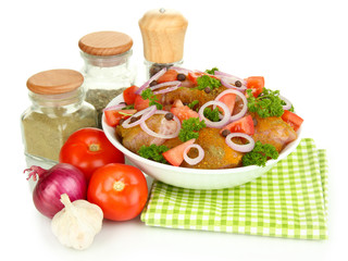 Turkey meat in bowl isolated on white