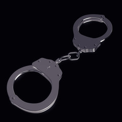 Silver handcuffs isolated with clipping path on black