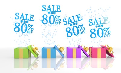 friendly present boxes with Christmas sale 80 percent off symbol