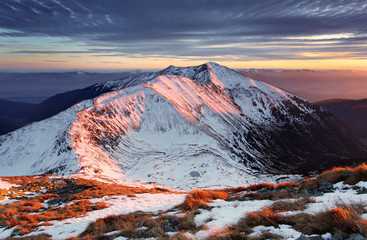 Majestic sunset in winter mountains landscape - Slovakia peak Ba