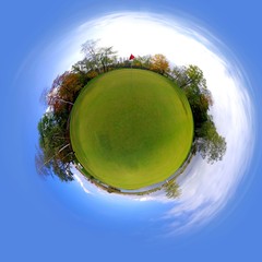 Little tiny planet golf course green field, Small world