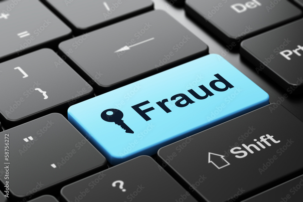 Aufkleber safety concept: key and fraud on computer keyboard background