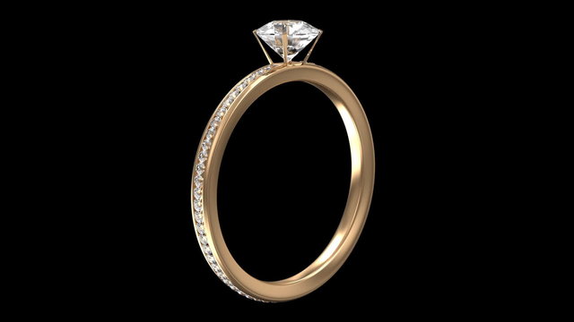 Golden Ring with Diamonds. Seamless Looping. Alpha Channel.