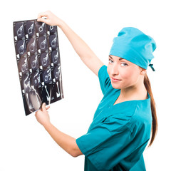 Happy doctor looking at x-ray