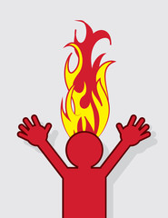 Figure with head on fire