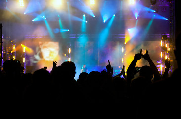 Fototapeta na wymiar Cheering crowd at concert