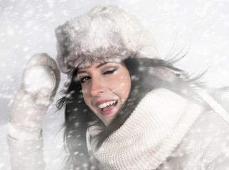 Portrait of attractive young woman in winter