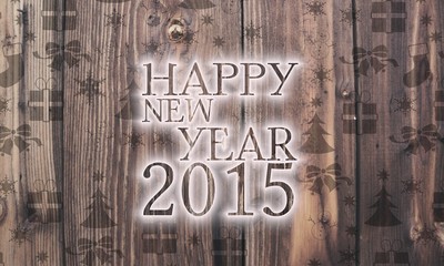 wooden happy new year label with presents