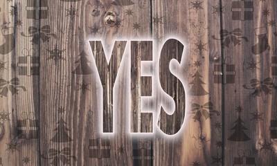wooden yes symbol with presents