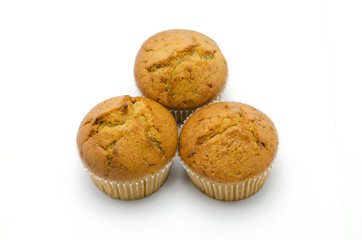 Banana cup cake isolated on white Background.