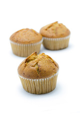 Banana cup cake isolated on white Background.