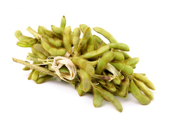 Green soybeans isolated on a white background