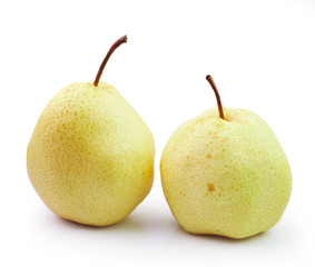 Pear in closeup on a white background