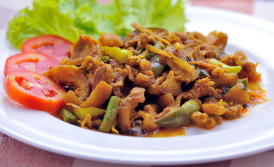 Fried pork with chili paste, Thai food.