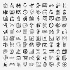 Fototapeta na wymiar 100 doodle business icon