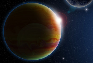 Obraz premium Planet with sunrise in space. Elements of this image furnished