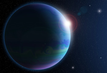 Planet  with sunrise in space. Elements of this image furnished