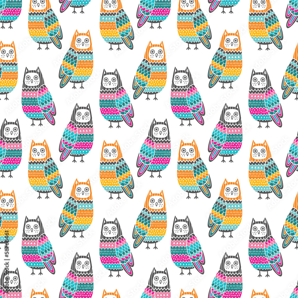 Poster owls seamless pattern
