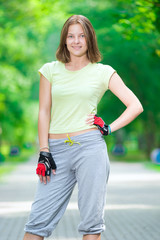 Girl going rollerblading
