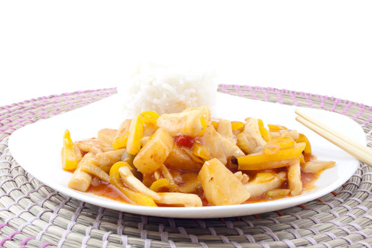 calamary in aigre doux with rice