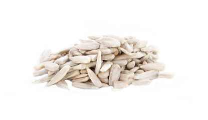 Pile of sunflower seeds isolated on white background