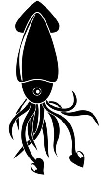 recommend clip art: Black illustration of a squid