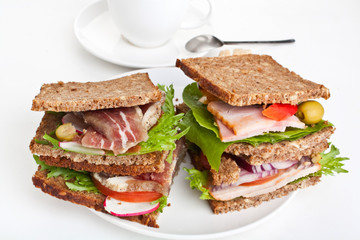 whole grain bread sandwiches with pork, poultry and
