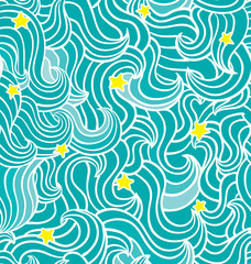 Seamless wave pattern with stars.