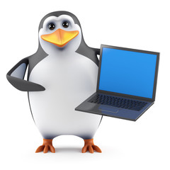 Cute penguin has a new laptop