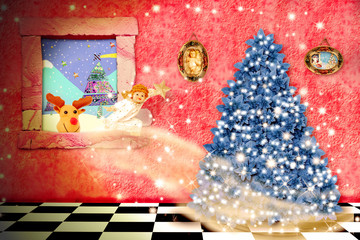 cheerful child christmas magical scene