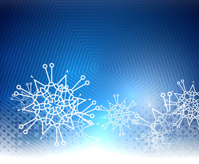 Blue Christmas bokeh snowflake background
