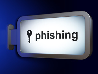 Protection concept: Phishing and Key on billboard background