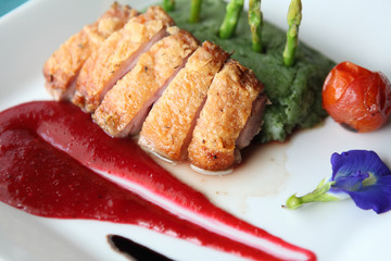 Roasted duck fillet with berry sauce