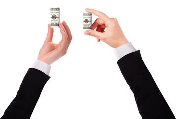 Businessman's hands with dollars isolated