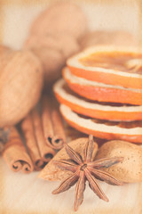 Dried orange slices with cinnamon and nuts