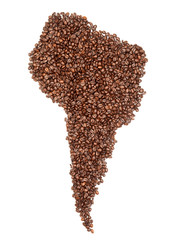 Coffee beans in shape of South America
