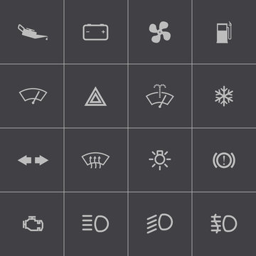 Vector balck car dashboard icons set