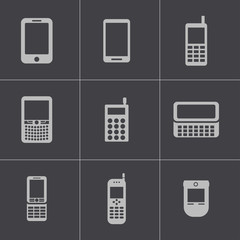Vector black mobile phone icons set