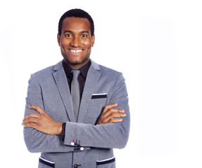 Portrait of a smiling young African business man, isolated on wh