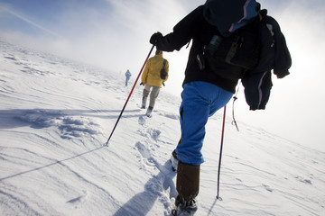 People trekking in snow