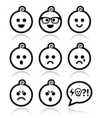 Baby boy faces, avatar vector icons set