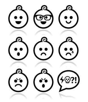 Baby boy faces, avatar vector icons set