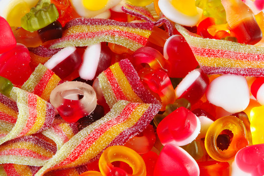 Mixed colourful fruit candies background