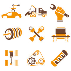 auto icons set, orange theme