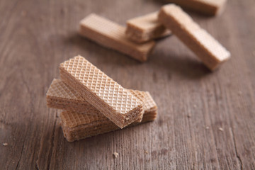 wafers on wood background