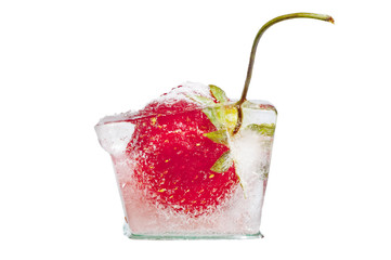 Strawberry frozen in ice