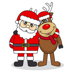Santa Claus and reindeer friends