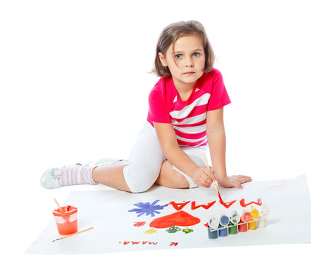 little girl draws heart, paint, Valentine's Day, March 8