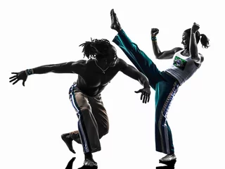 Fotobehang Vechtsport paar capoiera dansers dansen silhouet