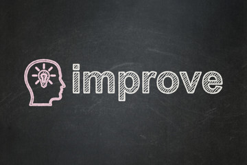 Fototapeta premium Finance concept: Head With Lightbulb and Improve on chalkboard